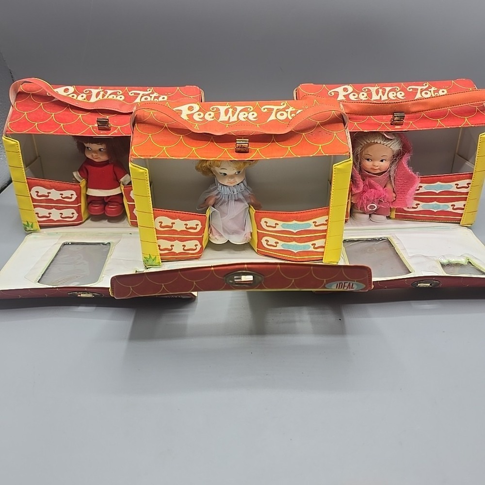 Ideal Toy 1966 Vintage  3 Pee Wee Doll Small Tote Play House & Doll Rare Lot